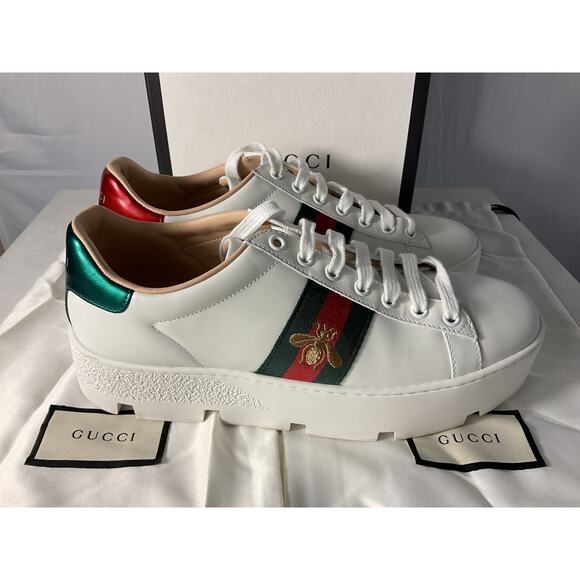 Gucci New Ace White Leather Platform Sneakers Size 11 - Picture 2 of 5